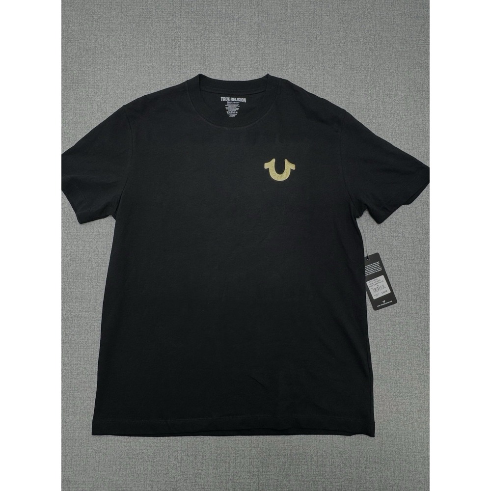 True Religion Stamp Foil SS Tee T-Shirt Size M 100% Cotton  Crew Neck Jet Black
